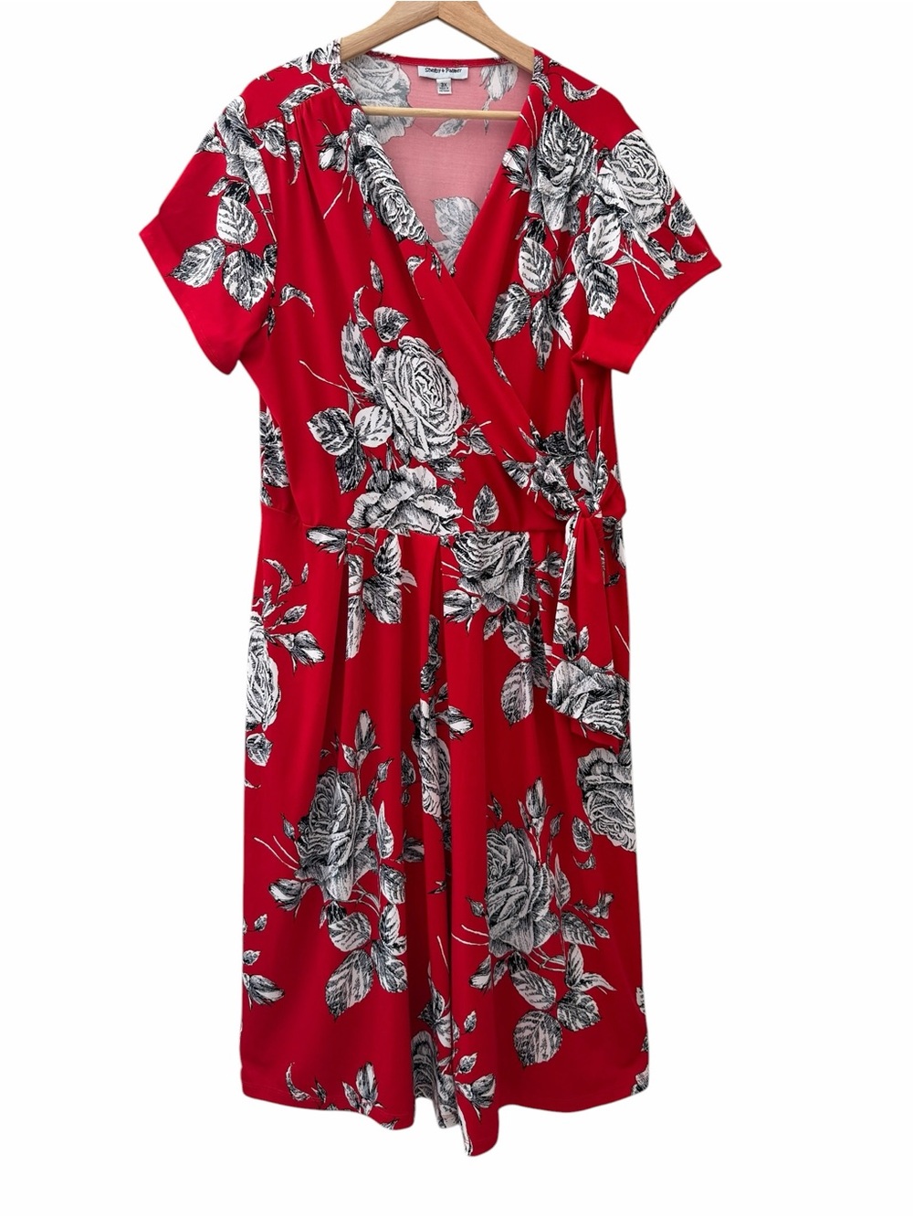 Shelby & Palmer Faux Wrap Romper Womens Sz 3X Red Black White Floral Surplice